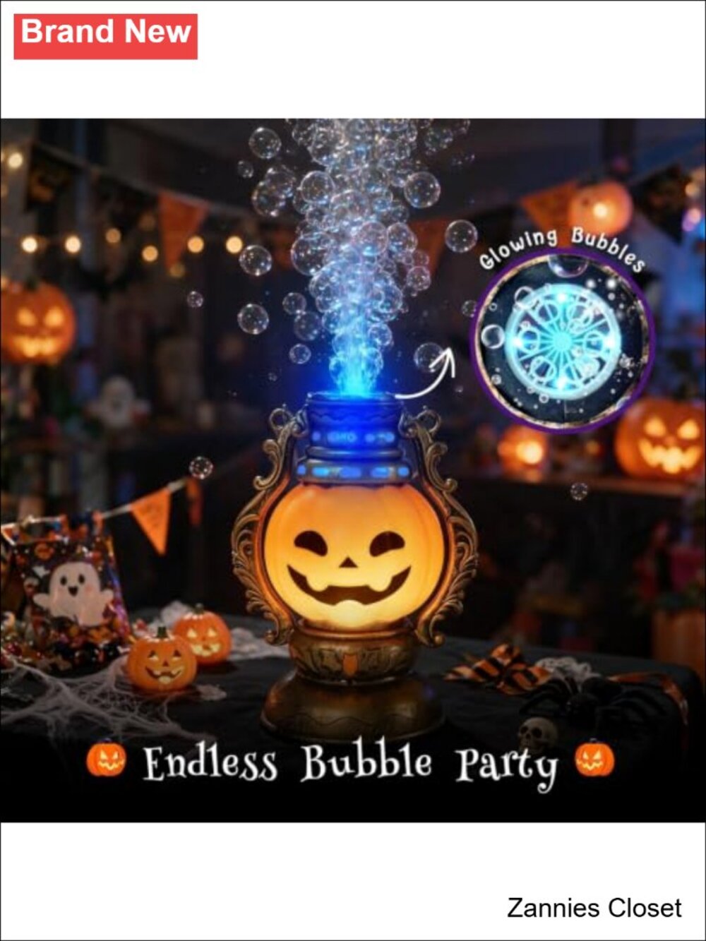 👻 Halloween Pumpkin Bubble Machine Kids 3+ Automatic Light Music Jack-o-Lantern - Picture 5 of 6